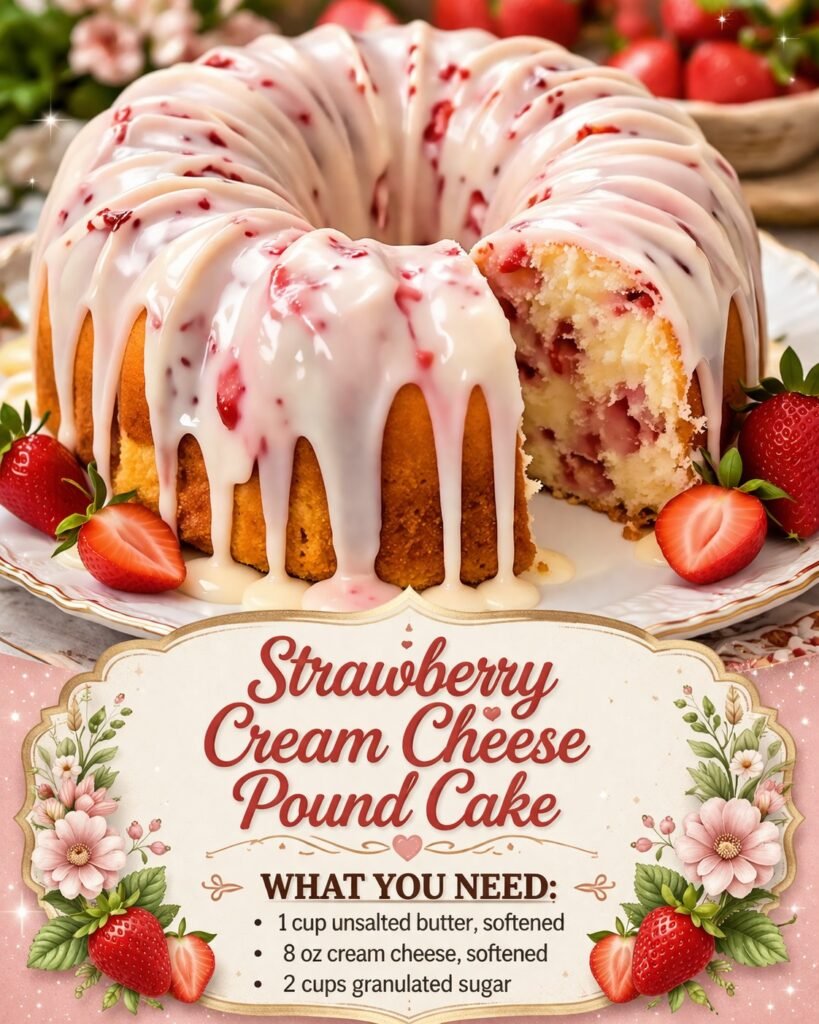 Strawberry Cream Cheese Pound Cake with Sweet Glaze – chefmaniac.com