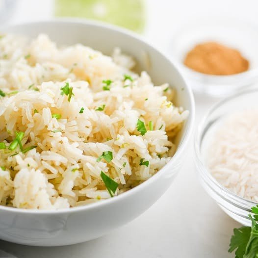 Easy cilantro lime rice in a white bowl