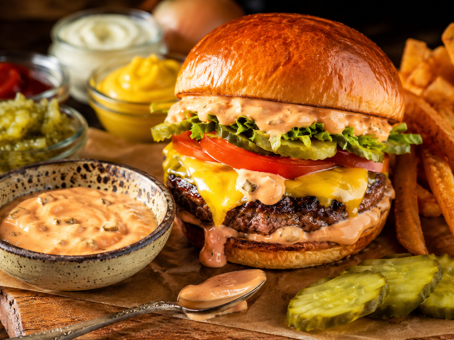 Burger with Grandma's secret burger sauce