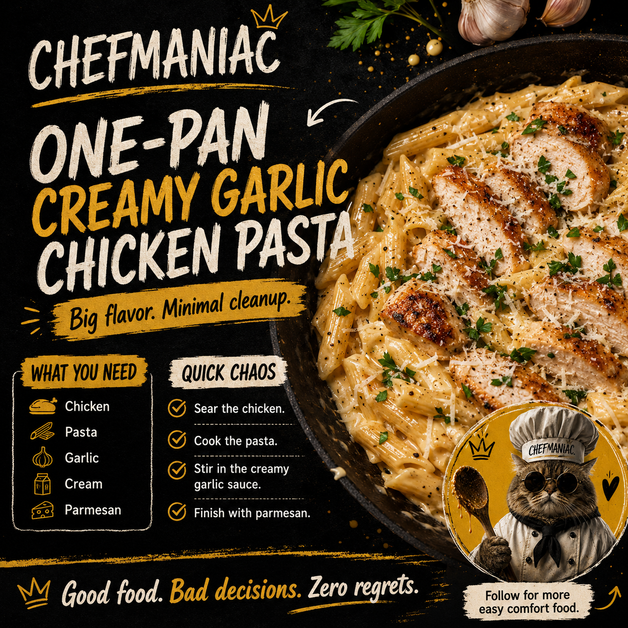 One-pan creamy garlic chicken pasta recipe