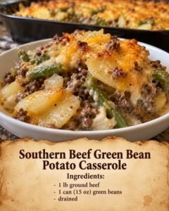 Ground beef, green beans, thinly sliced potatoes, and mushroom sauce baked under cheddar, with tips for tender potato layers.